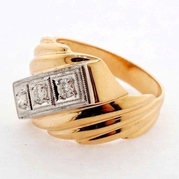 Estate Sale 14k Yellow Gold Diamond Ring Size 9 Vintage Style Fine Jewelry
